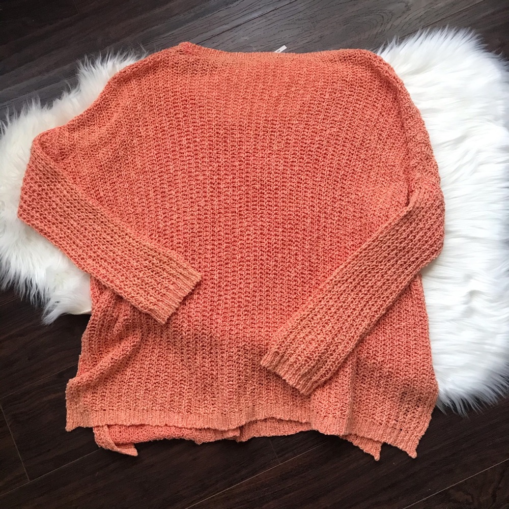 Free People Sweater Orange Open Knits Medium - Picture 7 of 7